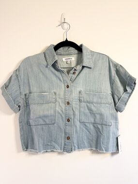 Good American Denim Cutoff Cuffed Short Sleeve Shirt — NWT! — Size 0 / XS